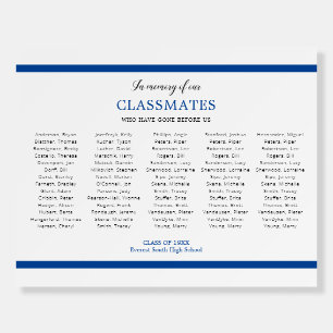 Blue Memory Of Classmates Up To 70 Names Reunion Foam Board