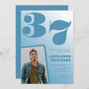 Blue Men Photo gradient 37th birthday invitations