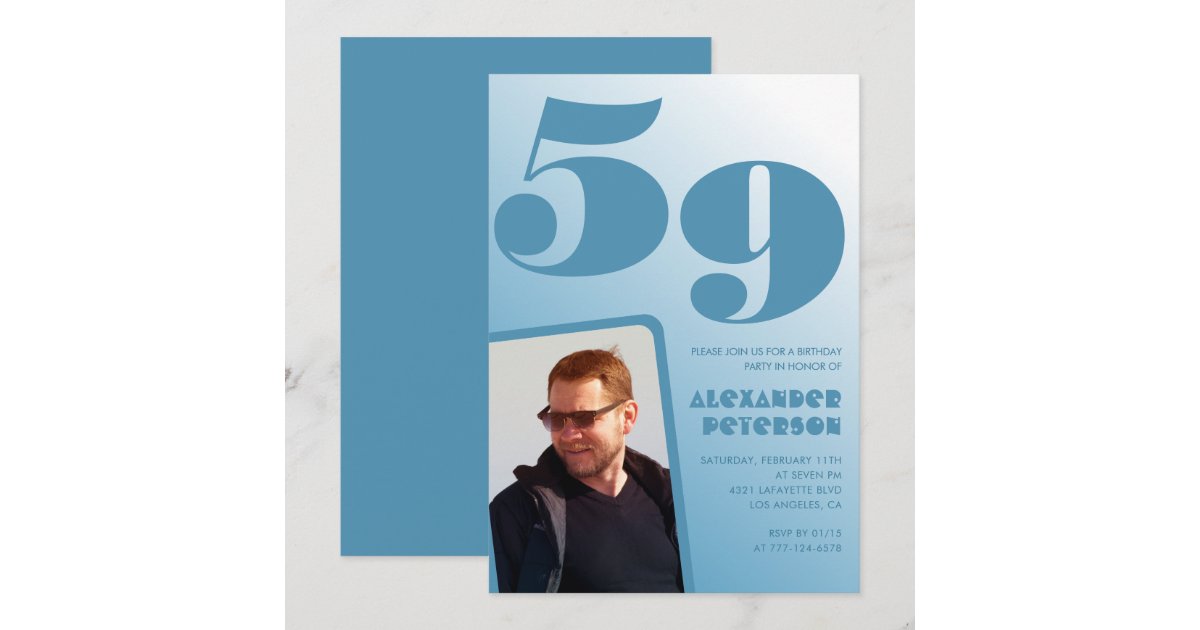 Blue Men Photo gradient 59th birthday invitations | Zazzle