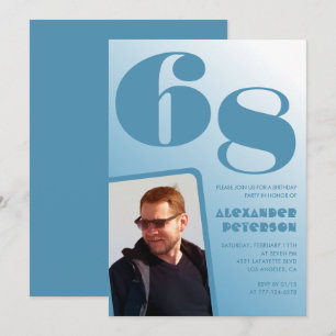 Blue Men Photo gradient 68th birthday invitations 