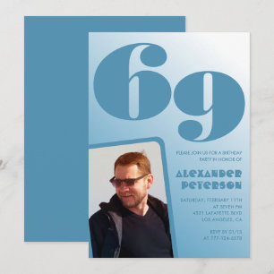 Blue Men Photo gradient 69th birthday invitations