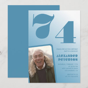 Blue Men Photo gradient 74th birthday invitations 