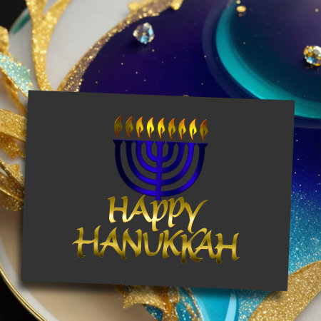 Blue Menorah Flames Happy Hanukkah Card