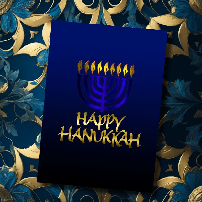 Blue Menorah Flames Happy Hanukkah Card (Creator Uploaded)