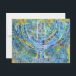 Blue Menorah Greeting Card (Blank Inside)<br><div class="desc">The original artwork for this menorah is a mixed-media painting created with acrylic paint,  modeling paste,  and paper by contemporary Jewish artist Meredith Gould.</div>