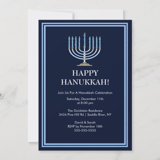 Blue Menorah Hanukkah Celebration Invitation (Front)