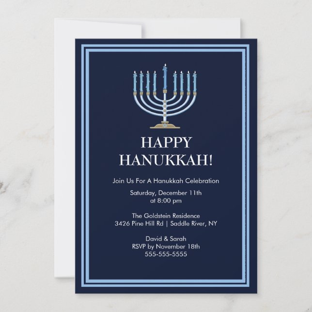 Blue Menorah Hanukkah Celebration Invitation (Front)