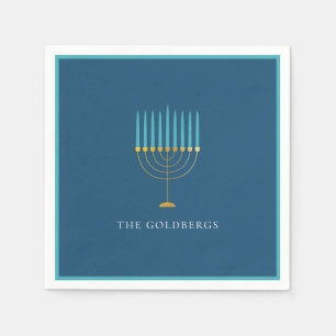 Blue Menorah Hanukkah Celebration Personalized Napkins