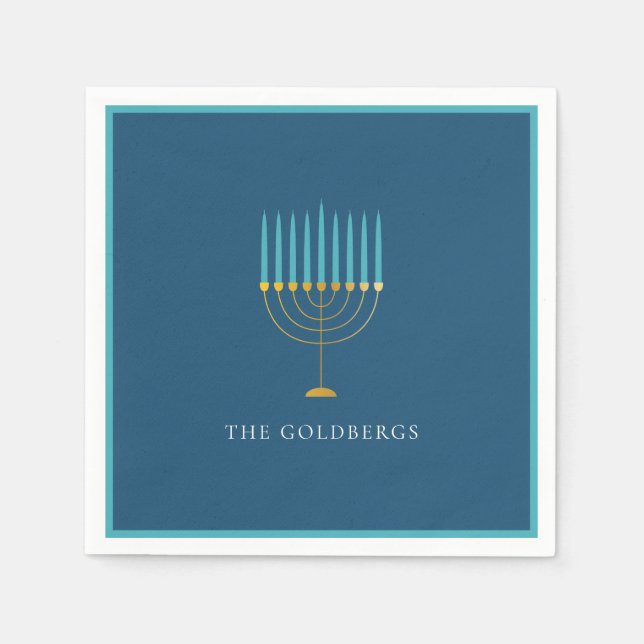 Blue Menorah Hanukkah Celebration Personalized  Napkins (Front)