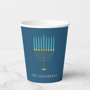 Blue Menorah Hanukkah Celebration Personalized Paper Cups