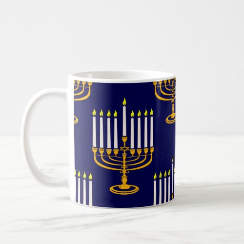 blue menorah hanukkah jewish print coffee mug