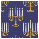 blue menorah hanukkah jewish print fabric