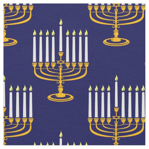 blue menorah hanukkah jewish print fabric