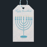 Blue Menorah, Happy Hanukkah Gift Tags<br><div class="desc">A Hanukkah gift tag featuring a turquoise blue menorah on gray marbled background and Happy Hanukkah text.</div>
