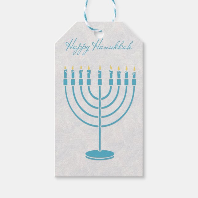 Blue Menorah, Happy Hanukkah Gift Tags (Front)