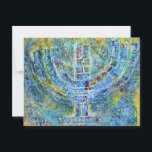 Blue Menorah Postcard<br><div class="desc">The original artwork for this menorah is a mixed-media painting created with acrylic paint,  modeling paste,  and paper by contemporary Jewish artist Meredith Gould.</div>