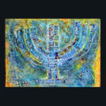 Blue Menorah Poster<br><div class="desc">The original artwork for this menorah is a mixed-media painting created with acrylic paint,  modeling paste,  and paper by contemporary Jewish artist Meredith Gould.</div>