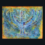Blue Menorah Poster<br><div class="desc">The original artwork for this menorah is a mixed-media painting created with acrylic paint,  modeling paste,  and paper by contemporary Jewish artist Meredith Gould.</div>