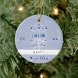 Blue Menorah & Star of David Happy Hanukkah Dated  Ceramic Ornament<br><div class="desc">Decorate your Christmas tree with this cool,  Hanukkah theme ornament! Easily change the text by clicking on the "personalize this template" option.</div>