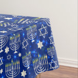 Blue Menorah Tablecloth<br><div class="desc">A Beautiful Blue Lite Menorah And Stars Of David Tablecloth For Hanukkah In Blue And White</div>