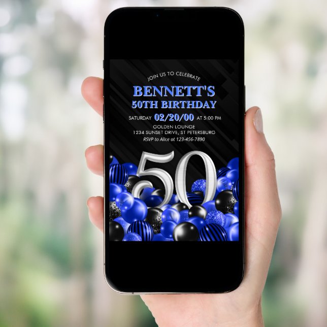 Blue Mens 50th Birthday Invitation (Front Digital)