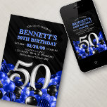 Blue Mens 50th Birthday Invitation<br><div class="desc">Bunches and bunches of balloons—this design just doesn't hold back! Featuring bold numbers and elegant typography in a space that's literally overflowing with balloons, this design is an instant party-starter. The blue and black color scheme and retro typography set a classic, stylish tone for your event. Perfect for the modern...</div>