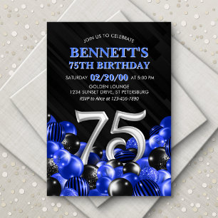 Blue Mens 75th Birthday Invitation