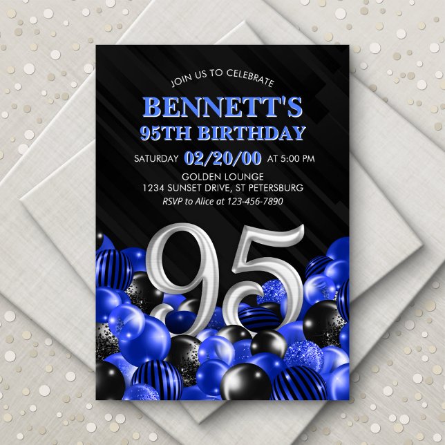 Blue Mens 95th Birthday Invitation (Creator Uploaded)