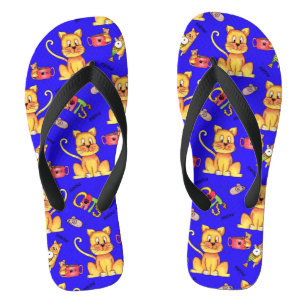Blue Meow Cats Cute Mischievous Kittens Flip Flops