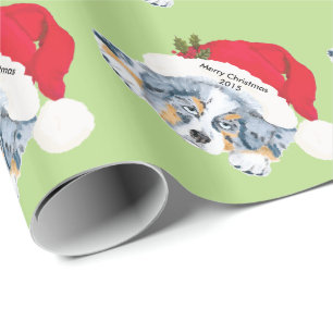 Blue Merle Aussie Christmas Puppy Gift Wrap