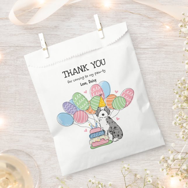 Blue Merle Aussiedoodle Birthday Party Thank You Favor Bag (Clipped)