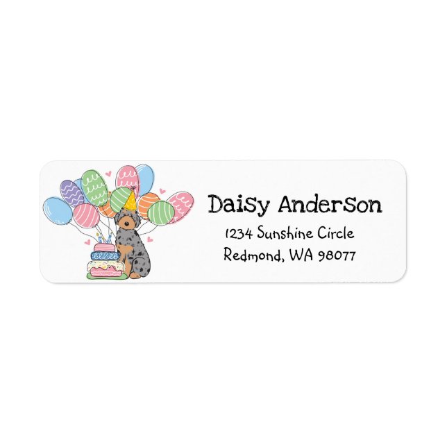 Blue Merle Aussiedoodle Birthday Return Address Label (Front)