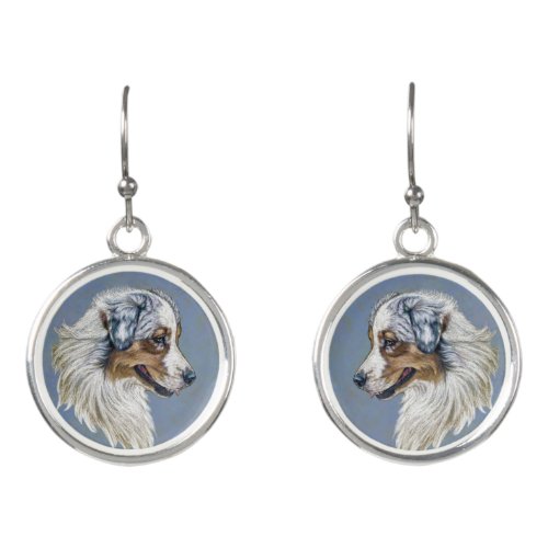 Blue Merle Australian Shepherd Art Earrings