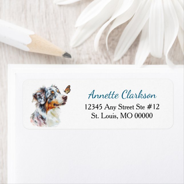 Blue Merle Australian Shepherd Butterfly Wonder Label (Insitu)