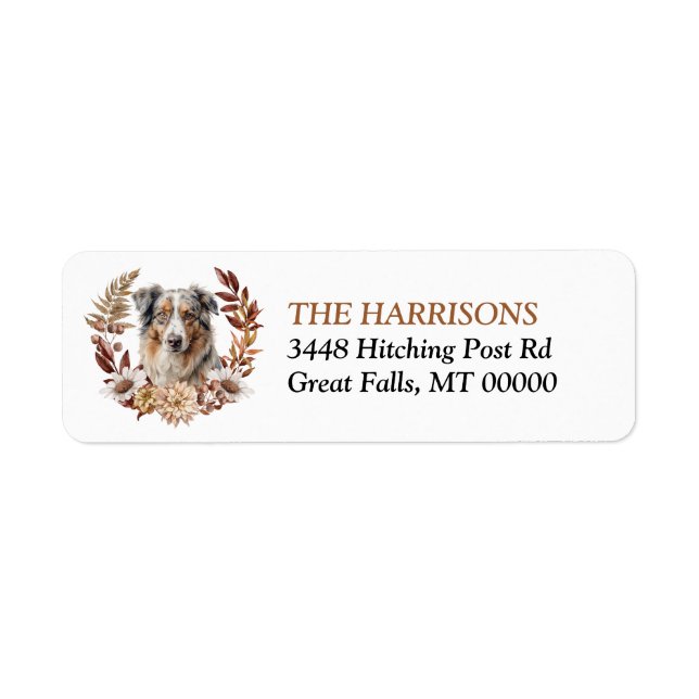 Blue Merle Australian Shepherd Dog Autumn Wreath Label (Front)