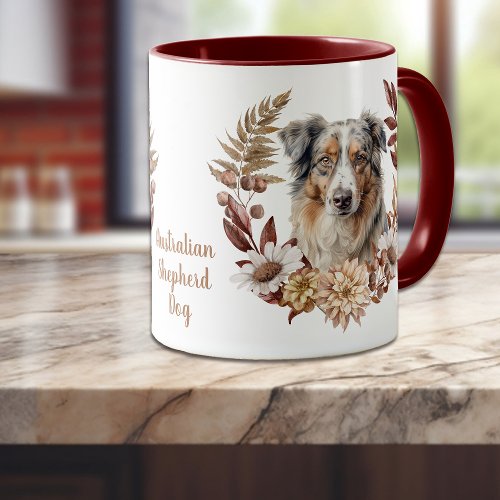 Blue Merle Australian Shepherd Dog Autumn Wreath Mug