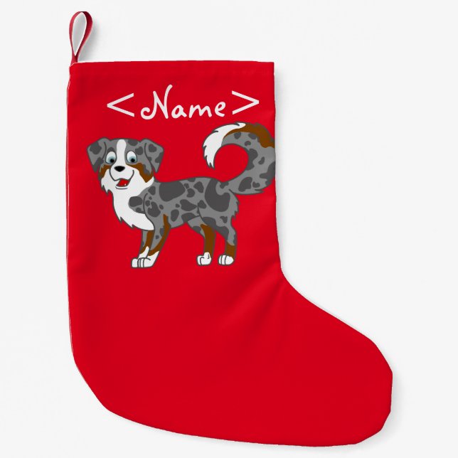 Blue Merle Australian Shepherd Dog Small Christmas Stocking (Front)