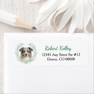 Blue Merle Australian Shepherd Leaf Wreath Label