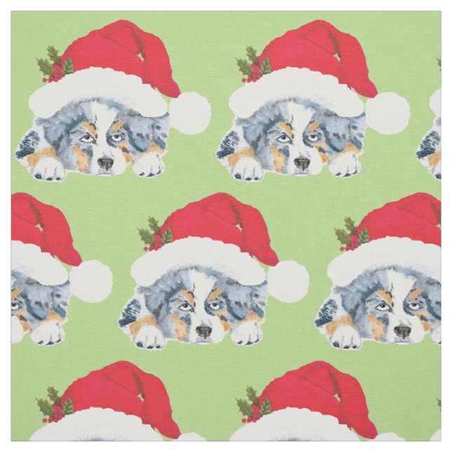 Blue Merle Australian Shepherd Pup Holiday Fabric (Swatch)