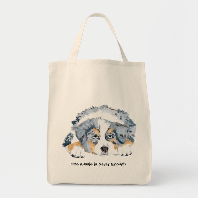 Blue Merle Australian Shepherd Puppy Tote Bag (Front)