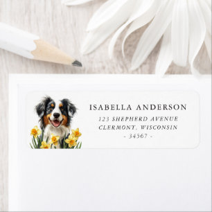 Blue Merle Australian Shepherd Spring Daffodils Label
