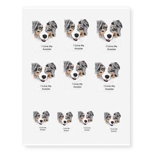 Blue Merle Australian Shepherd Temporary Tattoos (Front)