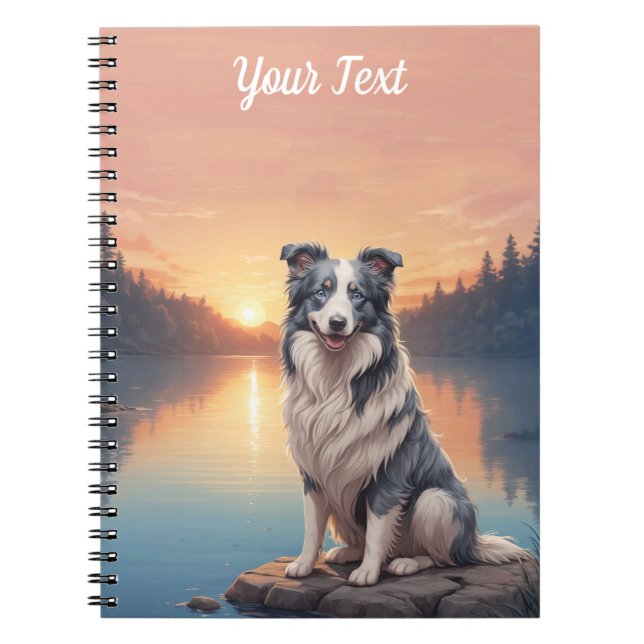 Blue Merle Border Collie by Lake Notebook (Front)
