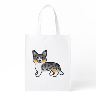 Blue Merle Cardigan Welsh Corgi Cartoon Dog Grocery Bag