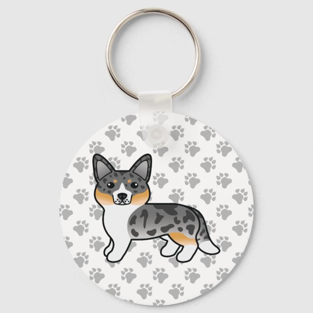 Blue Merle Cardigan Welsh Corgi Cartoon Dog Keychain (Front)