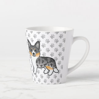 Blue Merle Cardigan Welsh Corgi Cartoon Dog & Paws Latte Mug
