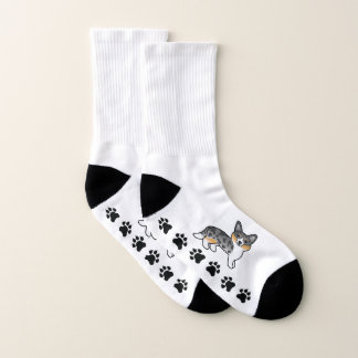 Blue Merle Cardigan Welsh Corgi Cartoon Dog &amp; Paws Socks