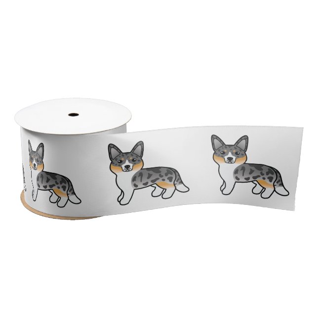 Blue Merle Cardigan Welsh Corgi Cartoon Dog Satin Ribbon (Spool)