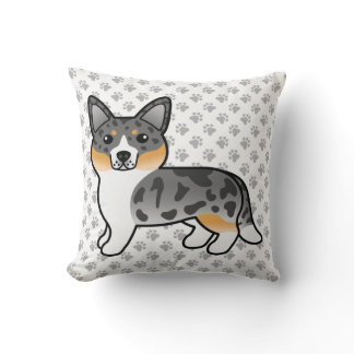 Blue Merle Cardigan Welsh Corgi Cartoon Dog Throw Pillow