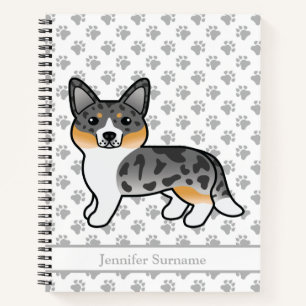 Blue Merle Cardigan Welsh Corgi Dog & Custom Text Notebook